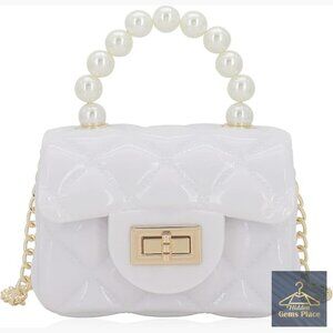 Mini Jelly Quilted Crossbody Bag with Pearls Handle Detachable Strap